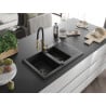 Mexen Gaspar granite sink 1.5-bowl with drainer and kitchen faucet Aster, black - 6507-77-73450-57-B