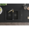 Mexen Gaspar 1.5-bowl granite kitchen sink with drainer and Aster kitchen faucet, black - 6507-77-73450-57-B