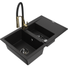Mexen Gaspar 1.5-compartment granite sink with a drip tray and kitchen mixer tap Aster, Black - 6507-77-73450-57-B