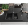 Mexen Gaspar granite sink 1.5-bowl with drainer and Aster kitchen faucet, black - 6507-77-73450-70-B