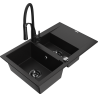 Mexen Gaspar 1.5-compartment granite sink with a drip tray and kitchen mixer tap Aster, Black - 6507-77-73450-70-B
