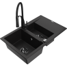 Mexen Gaspar granite sink 1.5-bowl with drainer and Aster kitchen tap, black - 6507-77-73450-70-B