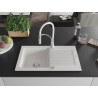 Mexen Pablo 1-bowl granite sink with drainer and kitchen faucet Aster, white - 6510-20-73450-02