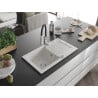 Mexen Pablo granite kitchen sink 1-bowl with drainer and kitchen faucet Aster, white - 6510-20-73450-07