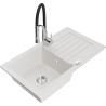 Mexen Pablo granite kitchen sink 1-bowl with drainer and kitchen faucet Aster, white - 6510-20-73450-07