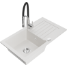 Mexen Pablo granite sink 1-bowl with drainer and Aster kitchen tap, white - 6510-20-73450-07