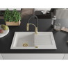 Mexen Pablo single-bowl granite sink with drainer and Aster kitchen faucet, white - 6510-20-73450-57-G