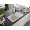 Mexen Pablo granite sink 1-bowl with drainer and Aster kitchen tap, white - 6510-20-73450-57-G