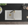 Mexen Pablo single-bowl granite sink with drainer and Aster kitchen faucet, white - 6510-20-73450-57-G