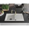 Mexen Pablo Single-Bowl Granite Kitchen Sink with Drainer and Aster Faucet, White - 6510-20-73450-57-B