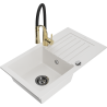Mexen Pablo Single-Bowl Granite Kitchen Sink with Drainer and Aster Faucet, White - 6510-20-73450-57-B