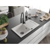 Mexen Pablo granite kitchen sink single-bowl with drainer and kitchen faucet Aster, white - 6510-20-73450-70-B