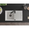 Mexen Pablo granite kitchen sink single-bowl with drainer and kitchen faucet Aster, white - 6510-20-73450-70-B