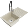 Mexen Pablo granite sink 1-bowl with drainer and Aster kitchen faucet, beige - 6510-69-73450-07