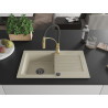 Mexen Pablo 1-bowl granite sink with drainer and Aster kitchen faucet, beige - 6510-69-73450-57-B