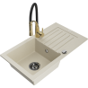 Mexen Pablo granite kitchen sink 1-bowl with drainer and Aster kitchen faucet, beige - 6510-69-73450-57-B