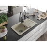 Mexen Pablo granite single-bowl sink with drainer and Aster kitchen faucet, beige - 6510-69-73450-70-B