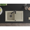 Mexen Pablo granite kitchen sink 1-bowl with drainer and Aster kitchen faucet, beige - 6510-69-73450-70-B