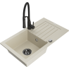 Mexen Pablo granite kitchen sink 1-bowl with drainer and Aster kitchen faucet, beige - 6510-69-73450-70-B