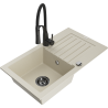 Mexen Pablo granite single-bowl sink with drainer and Aster kitchen faucet, beige - 6510-69-73450-70-B
