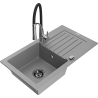 Mexen Pablo granite kitchen sink 1-bowl with drainer and Aster kitchen faucet, gray - 6510-71-73450-07-B