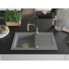 Mexen Pablo 1-bowl granite sink with drainer and Aster kitchen faucet, gray - 6510-71-73450-57-G