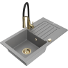 Mexen Pablo 1-compartment granite sink with a drip tray and kitchen mixer tap Aster, Grey - 6510-71-73450-57-G