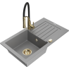 Mexen Pablo granite single-bowl kitchen sink with drainer and Aster kitchen faucet, gray - 6510-71-73450-57-G