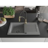 Mexen Pablo 1-Bowl Granite Sink with Drainer and Aster Kitchen Faucet, Gray - 6510-71-73450-57-B