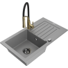 Mexen Pablo 1-compartment granite sink with a drip tray and kitchen mixer tap Aster, Grey - 6510-71-73450-57-B