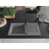 Mexen Pablo 1-bowl granite sink with drainer and Aster kitchen faucet, gray - 6510-71-73450-70-B