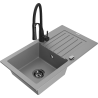 Mexen Pablo 1-bowl granite sink with drainer and Aster kitchen faucet, gray - 6510-71-73450-70-B