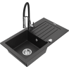 Mexen Pablo granite kitchen sink 1-bowl with drainer and Aster kitchen faucet, black/silver metallic - 6510-73-73450-07