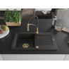 Mexen Pablo granite sink 1-bowl with drainer and Aster kitchen faucet, black/silver metallic - 6510-73-73450-57-G