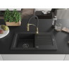 Mexen Pablo granite kitchen sink 1-bowl with drainer and kitchen faucet Aster, black/silver metallic - 6510-73-73450-57-B