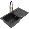Mexen Pablo granite kitchen sink 1-bowl with drainer and kitchen faucet Aster, black/silver metallic - 6510-73-73450-57-B