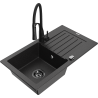 Mexen Pablo granite kitchen sink single-bowl with drainer and kitchen faucet Aster, black/silver metallic - 6510-73-73450-70-B