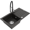 Mexen Pablo granite kitchen sink 1-bowl with drainer and Aster kitchen faucet, black/gold metallic - 6510-75-73450-07