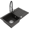 Mexen Pablo Granite Kitchen Sink Single-Bowl with Drainer and Aster Kitchen Faucet, Black/Gold Metallic - 6510-75-73450-07