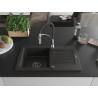 Mexen Pablo 1-bowl granite sink with drainer and Aster kitchen faucet, black/gold metallic - 6510-75-73450-07-B