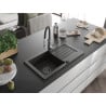 Mexen Pablo granite kitchen sink 1-bowl with drainer and kitchen faucet Aster, black/gold metallic - 6510-75-73450-07-B