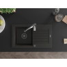 Mexen Pablo 1-bowl granite sink with drainer and Aster kitchen faucet, black/gold metallic - 6510-75-73450-07-B