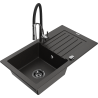 Mexen Pablo 1-bowl granite sink with drainer and Aster kitchen faucet, black/gold metallic - 6510-75-73450-07-B