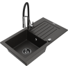 Mexen Pablo granite kitchen sink 1-bowl with drainer and kitchen faucet Aster, black/gold metallic - 6510-75-73450-07-B