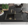 Mexen Pablo granite kitchen sink 1-bowl with drainer and kitchen faucet Aster, black/gold metallic - 6510-75-73450-57-G
