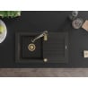 Mexen Pablo 1-bowl granite sink with drainer and Aster kitchen tap, black/gold metallic - 6510-75-73450-57-G
