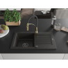 Mexen Pablo granite sink single-bowl with drainer and kitchen faucet Aster, black/gold metallic - 6510-75-73450-57-B