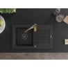 Mexen Pablo 1-compartment granite sink with a drip tray and kitchen mixer tap Aster, Black/Gold metallic - 6510-75-73450-57-B
