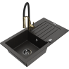 Mexen Pablo granite sink single-bowl with drainer and kitchen faucet Aster, black/gold metallic - 6510-75-73450-57-B
