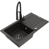 Mexen Pablo 1-compartment granite sink with a drip tray and kitchen mixer tap Aster, Black/Gold metallic - 6510-75-73450-70-B